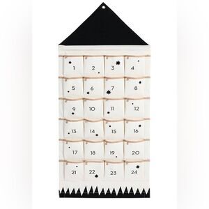 Hanging Christmas advent calendar with Pockets - Cream, gold and Black
